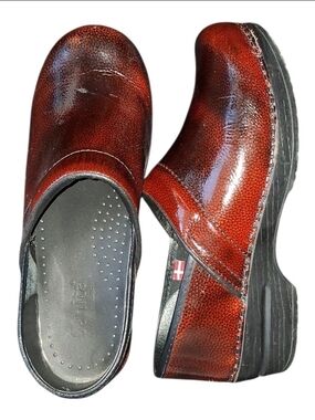 Sanita Red Burnished Leather Slip-On Clogs